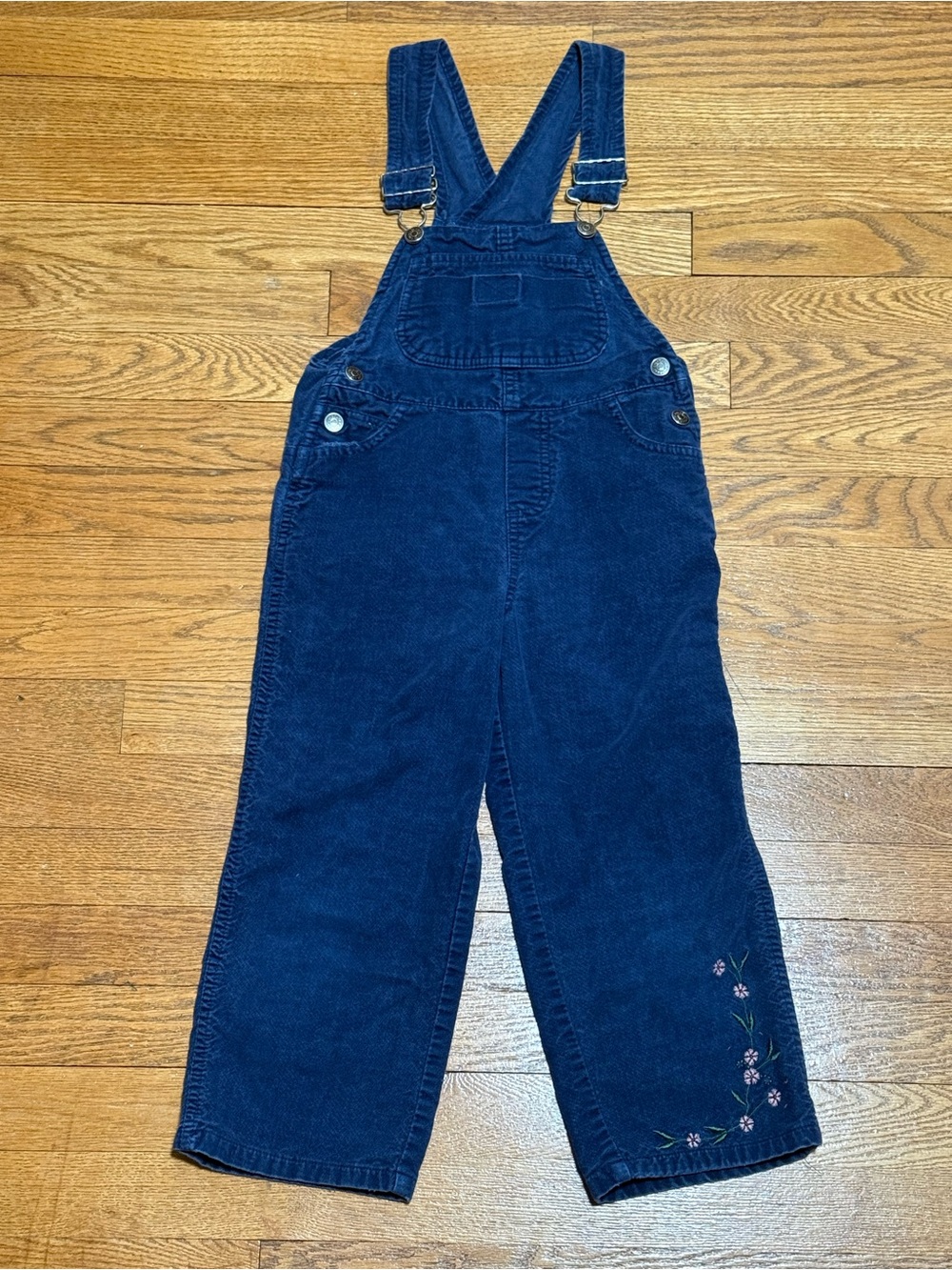 Girls Navy Corduroy Overalls with Embroidered Detail